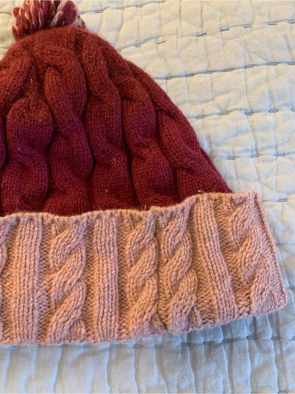 Patagonia Two-Tone Pom Beanie - Burgundy & Pink